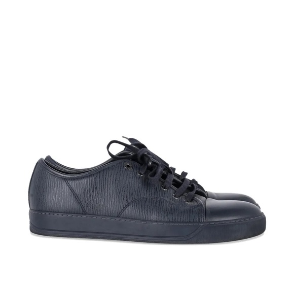 Lanvin Black Textured Leather Cap Toe Sneakers Lace Up Shoes Size 9